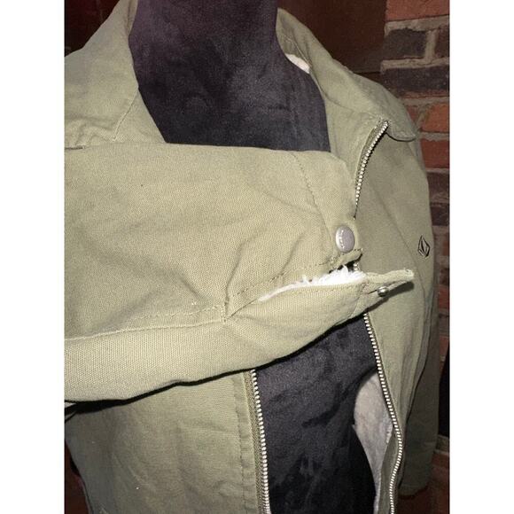 Volcom Mens canvas Jacket full zip Army green Sherpa Lined S Skater Streetwear - Picture 6 of 9